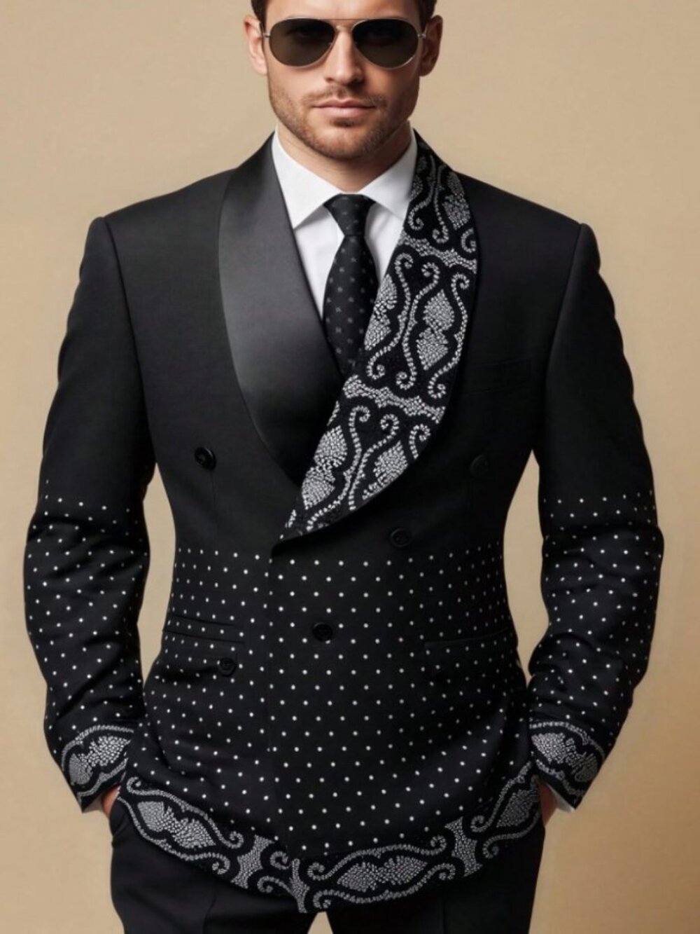 Men's Rhinestone Embellished Double-breasted Suit Jacket